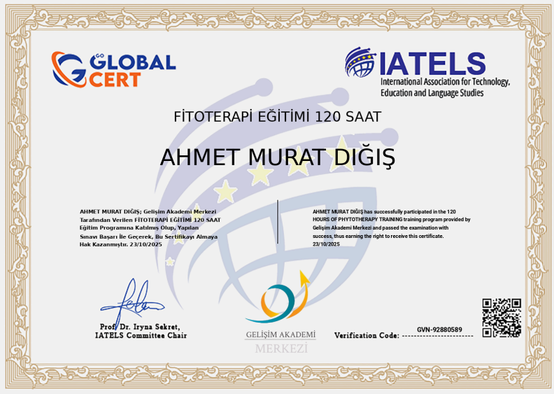 Ahmet Murat Dığış - Global Cert & IATELS Fitoterapi Eğitimi Sertifikası